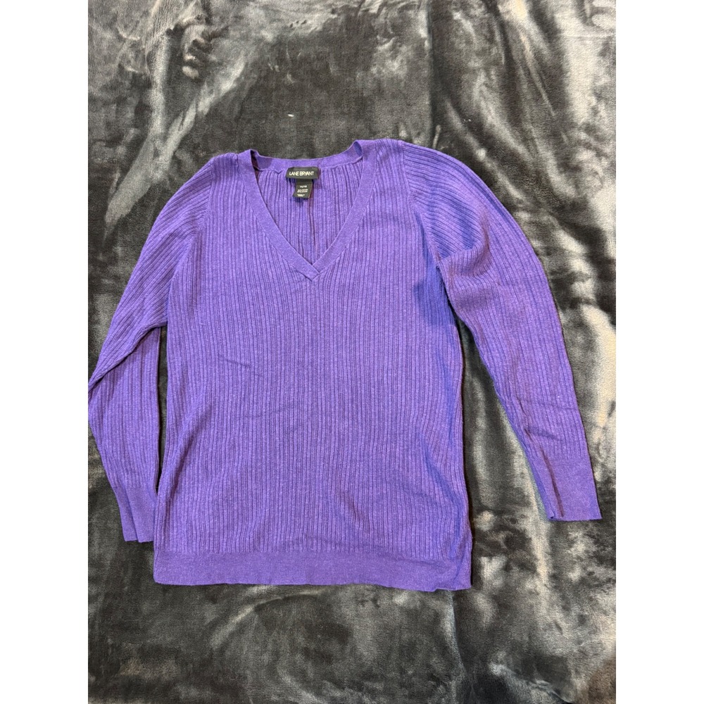 Lane Bryant Vintage Y2K Purple Ribbed V-Neck Sweater Long Sleeve Plus Size 14/16